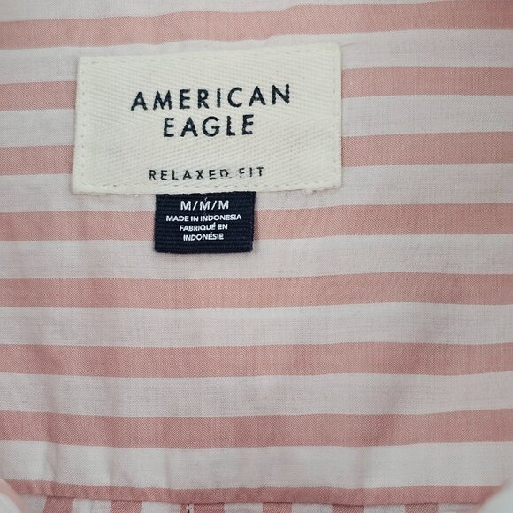 American Eagle Relaxed Fit Men's Pink Striped Button Down Shirt Size M - Picture 10 of 13